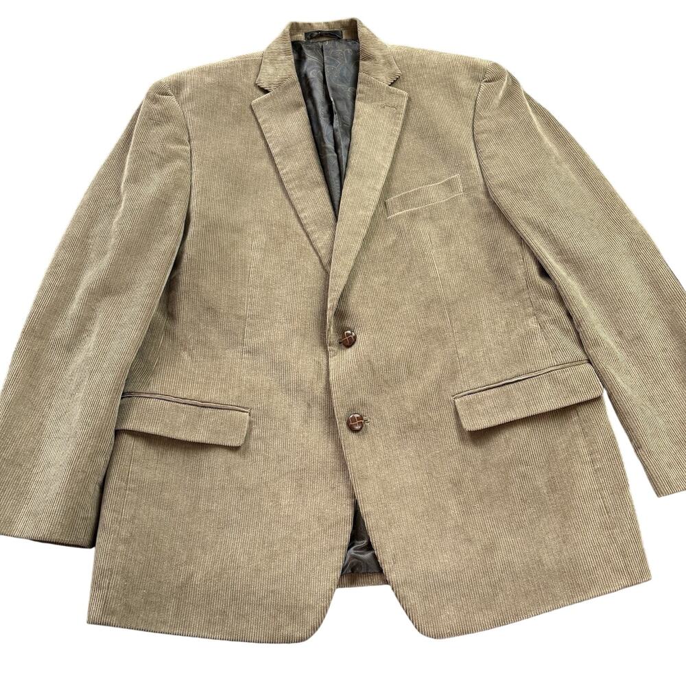 Lauren Ralph Lauren Men’s Tan Corduroy Blazer 46R Elbow Patches Paisley Lining - Picture 2 of 14